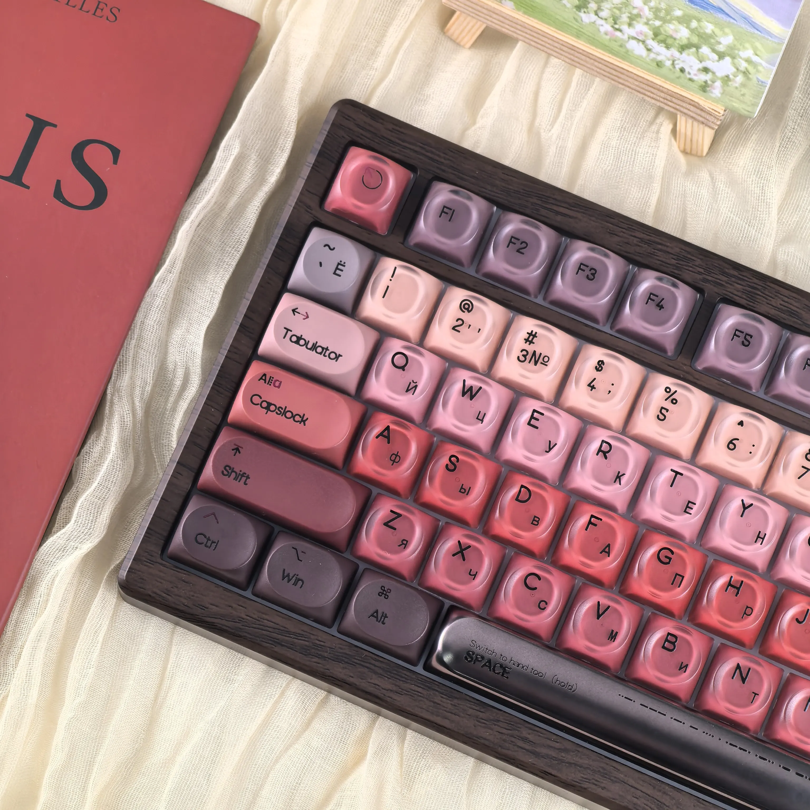 MAIMOOO AZERTY Keycap Russian Thai Lipstick Red Wine Red Retro Translucent Hoa Moa Pc For Aula Keyboard Korean Keycaps 132Keys