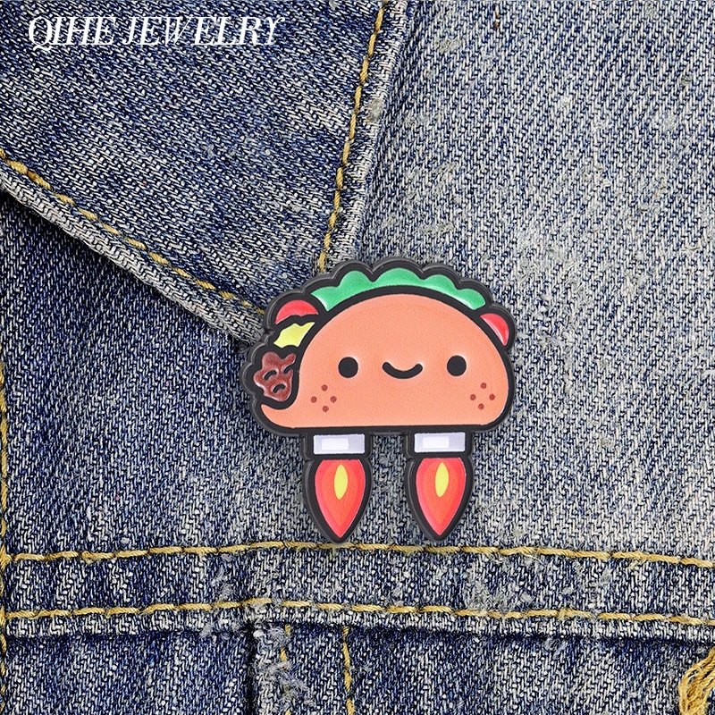 Sci-Fi Rocket Taco Cartoon Enamel Pin Creative Jet Engine Flames & Food Taco Brooch for Clothing Backpack Jacket Decoration Gift