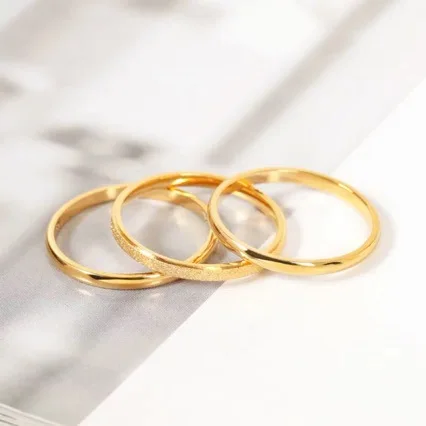 Anillo de oro AU999, anillo de tres vidas de tres mundos, anillo de pareja con personalidad a la moda femenina, anillo liso de oro puro de 24K, joyería