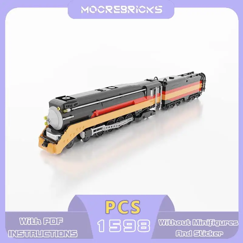 

MOC 1/38 Daylight Steam Locomotive Building Blocks Motorised Classic USA Orange Red Heavy Express Train Bricks Adult Gift