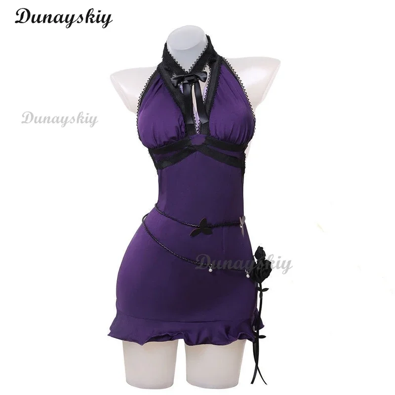 زي تنكري فاينل فانتزي فينتازيا تيفا باكارت للنساء ، فستان مثير أرجواني ، حفلة الهالوين