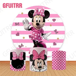 Minnie Mouse Pink Round Backdrop Princess Birthday Party Cylinder Covers Baby Shower Decoration Circle Covers Photo Background