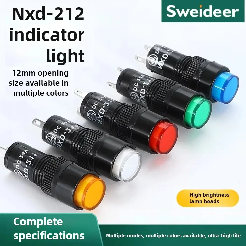 

5 шт. маленькие сигнальные огни серии NXD-211, индикаторные лампы, светодиодные, красные, зеленые, желтые, синие, белые, 12 В постоянного тока, 24 В, AC220 В