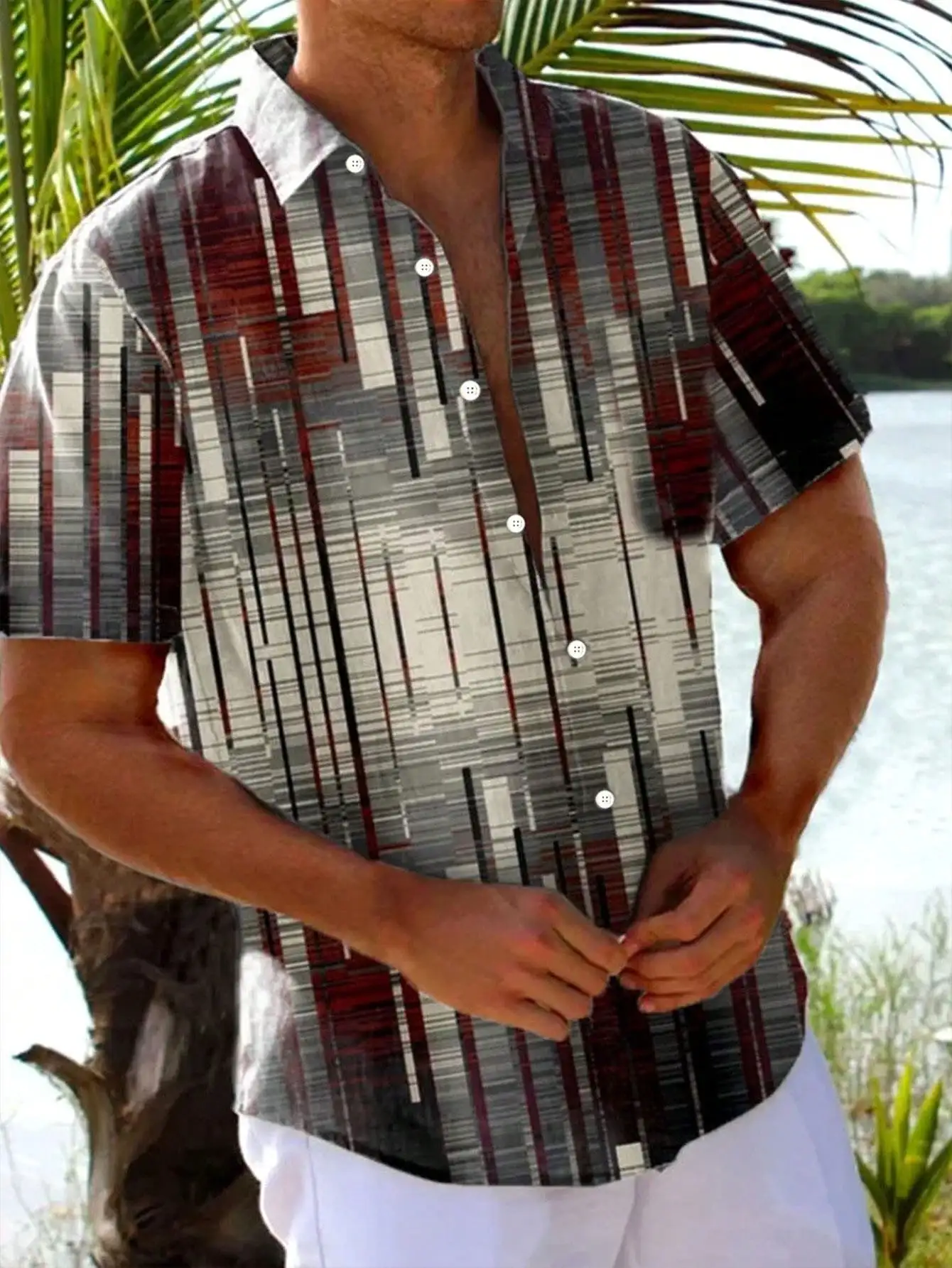 

Geometric Abstract Print Men's Short Sleeve Button-Up Shirt