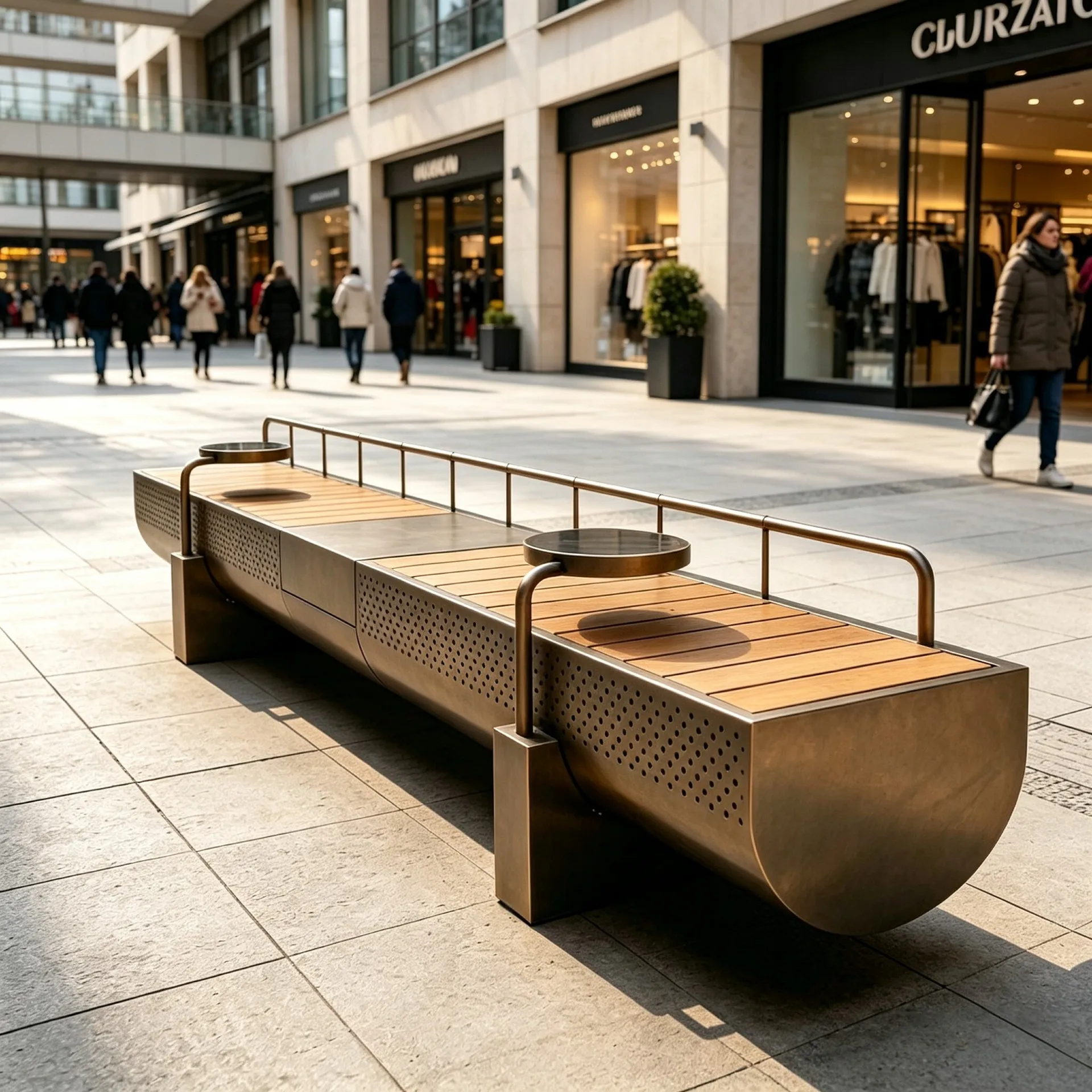 Cafe Metal Bench Outdoor Square Landscape Commercial Street Stainless Steel Punching Public Leisure Bench