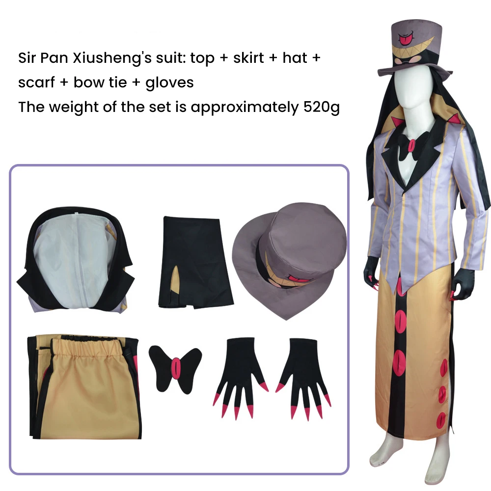 Anime Fantasy Sir Pentious Cosplay Kostüm mit Hut und Fliege, Anime Cartoon Hazzbin Outfit, Rollenspiel Halloween Karneval Party Verkleidung
