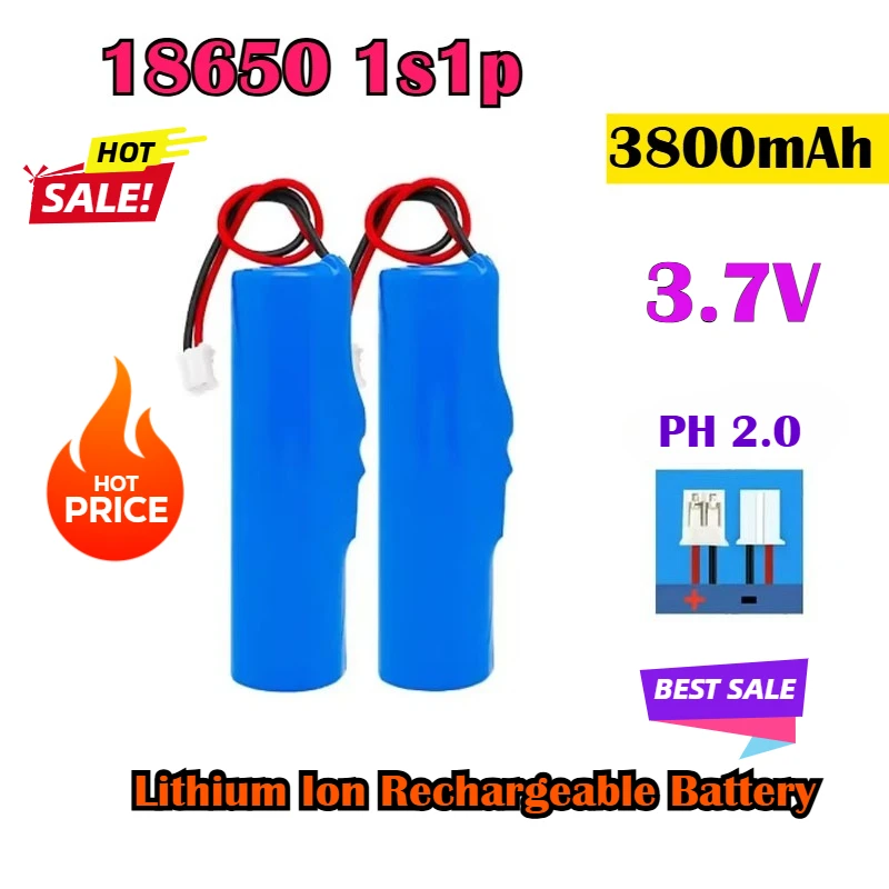 

1s1p PH2.0 Plug 18650 Lithium Ion Rechargeable Battery 3.7V 3800mAh with PCB for Speakers, Radios, Headlights, Toys, Etc. 4.2V