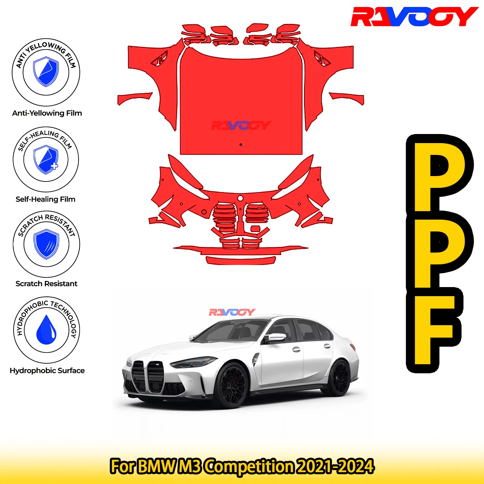 

For BMW M3 Competition 2021-2024 Glossy Matte Black Precut front PPF Kit Paint Protection Film