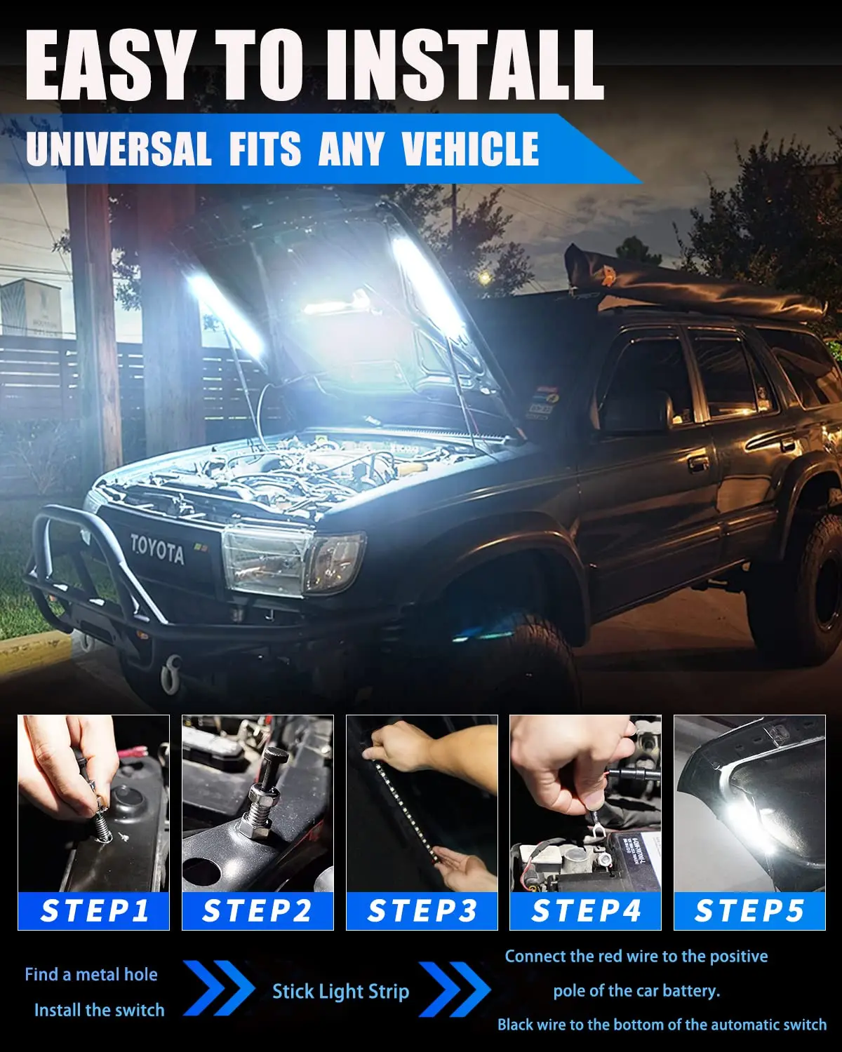 1set LED Auto Unter Haube Arbeit Inspektion Licht Kit Wasserdichte 12V Weiße LED Streifen Lichter Bars Auto Haube lichter Passt Alle Fahrzeug – Detail 3