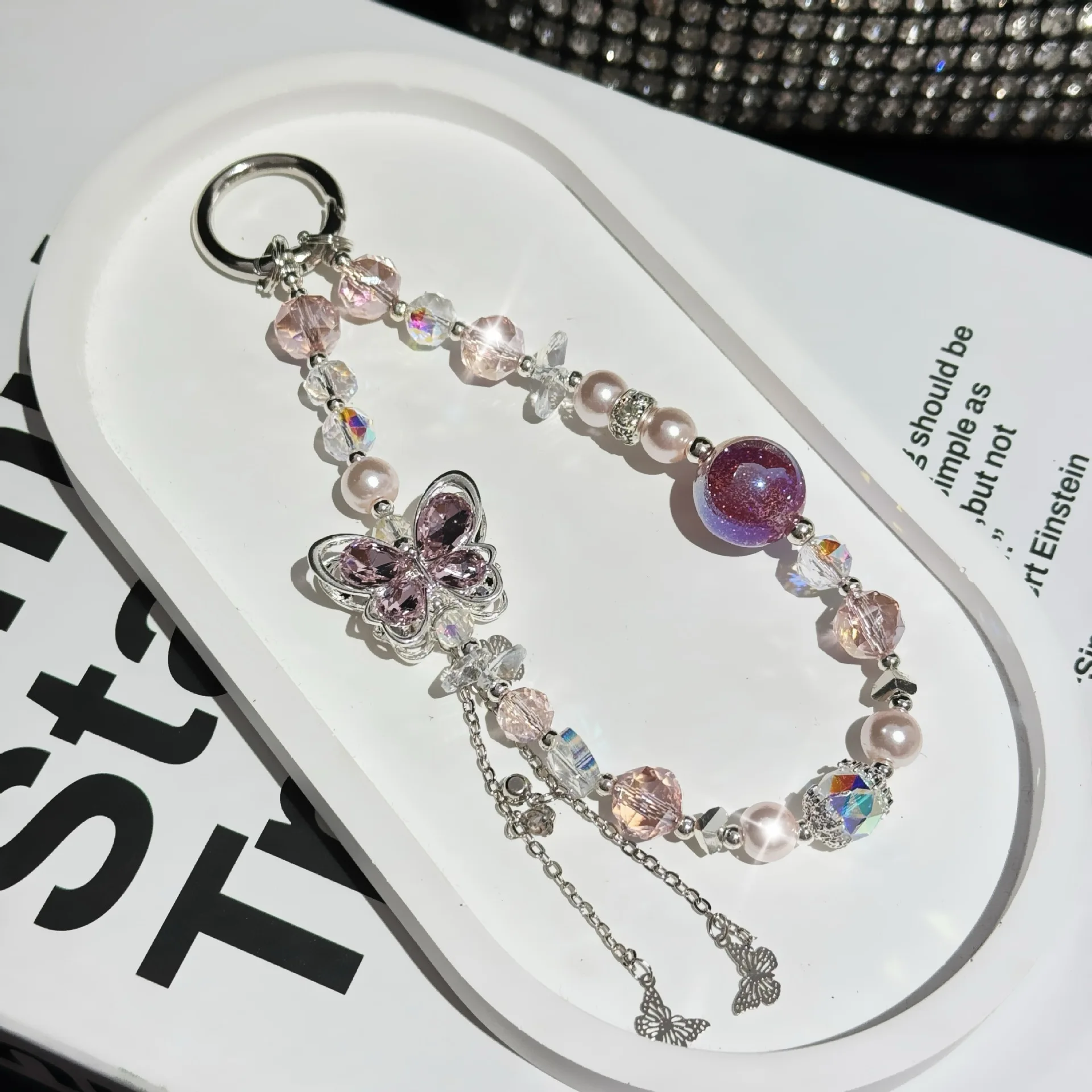 

Light Luxury Alloy Butterfly Anti Lost Phone Lanyard, High-end Fashionable Crystal Car Keychain Bag Decorative Pendant