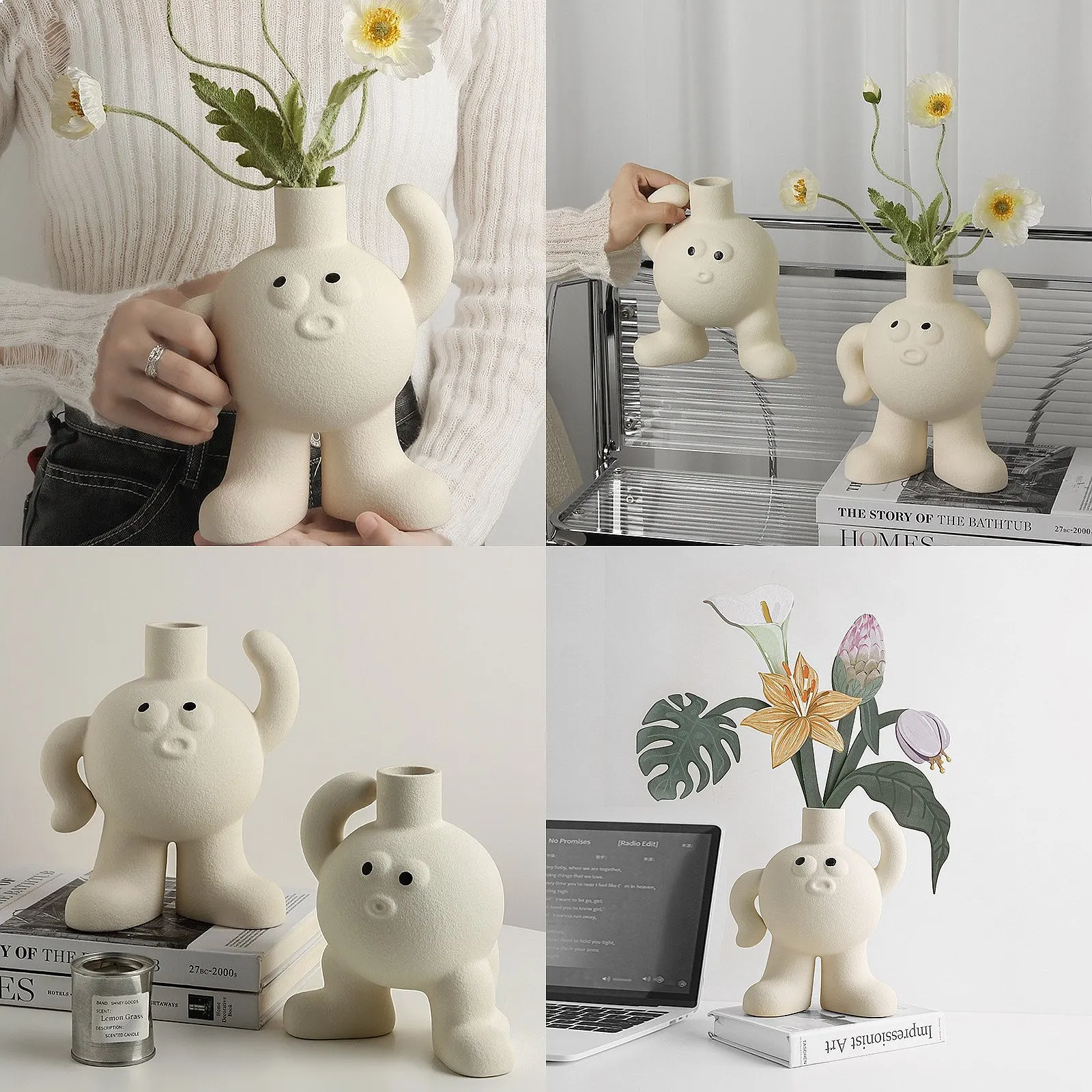 Creative Creamy Big Foot Vase Ins Home Decoration Cute Flower Pot for Living Room Centerpiece