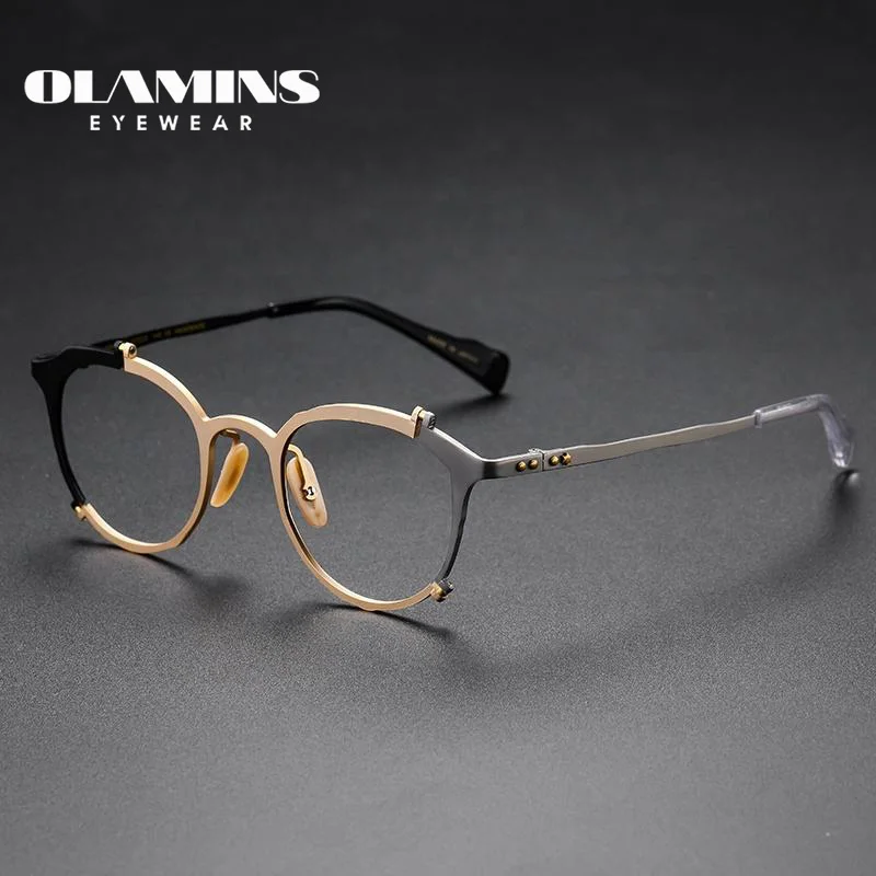 

OLAMINS​ High-Quality Glasses Titanium Frame Fashion Personality Irregular Brown Designer Glasses Frame Wholesale Frame 0049