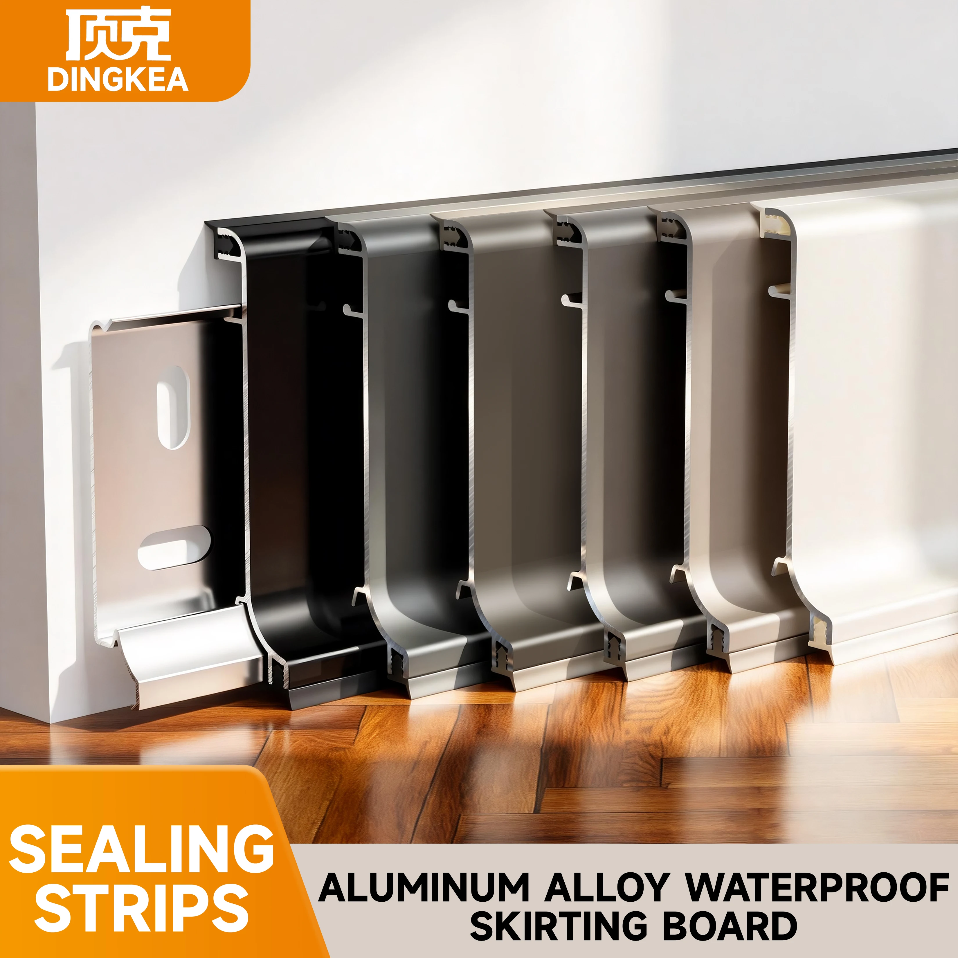 Aluminum Alloy Baseboard with Screws Waterproof Rubber Strip 80cm 3pcs/set Base Board Molding Skirting Board Complete Kit