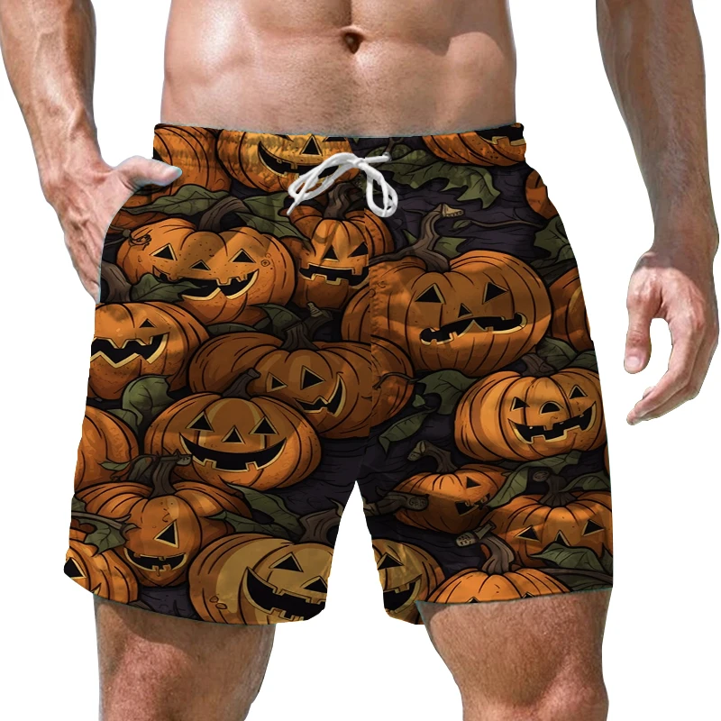 Summer Simple Fashion Shorts Street Casual Shorts Men's Loose Comfortable Beach Shorts Halloween Pumpkin 3D Printed Shorts