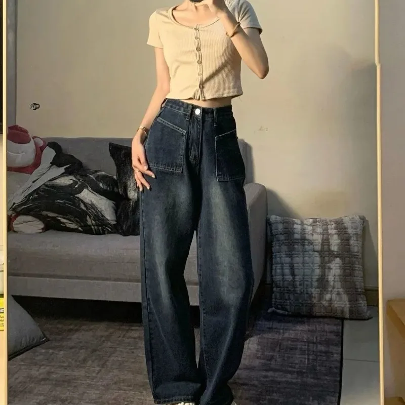 

Hot Sale Korean Jeans Women BF Style Streetwear Full Length All-match Straight Hipster Spring Autumn Femme Denim Vintage Trouser