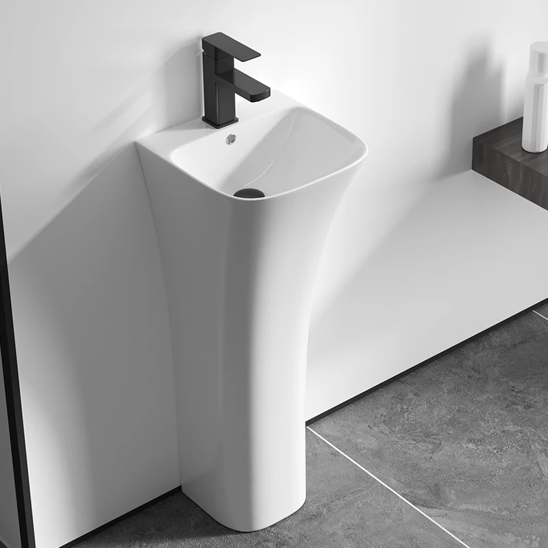 Small size floor-to-ceiling ceramic column basin integrated washbasin toilet column wash basin small house