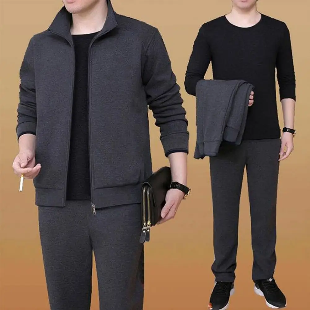 Men Sport Outfit Men's Sport Outfit Set with Lapel Zipper Coat Elastic Waist Pants Long Sleeve Sweatshirt Sweatpants for Active