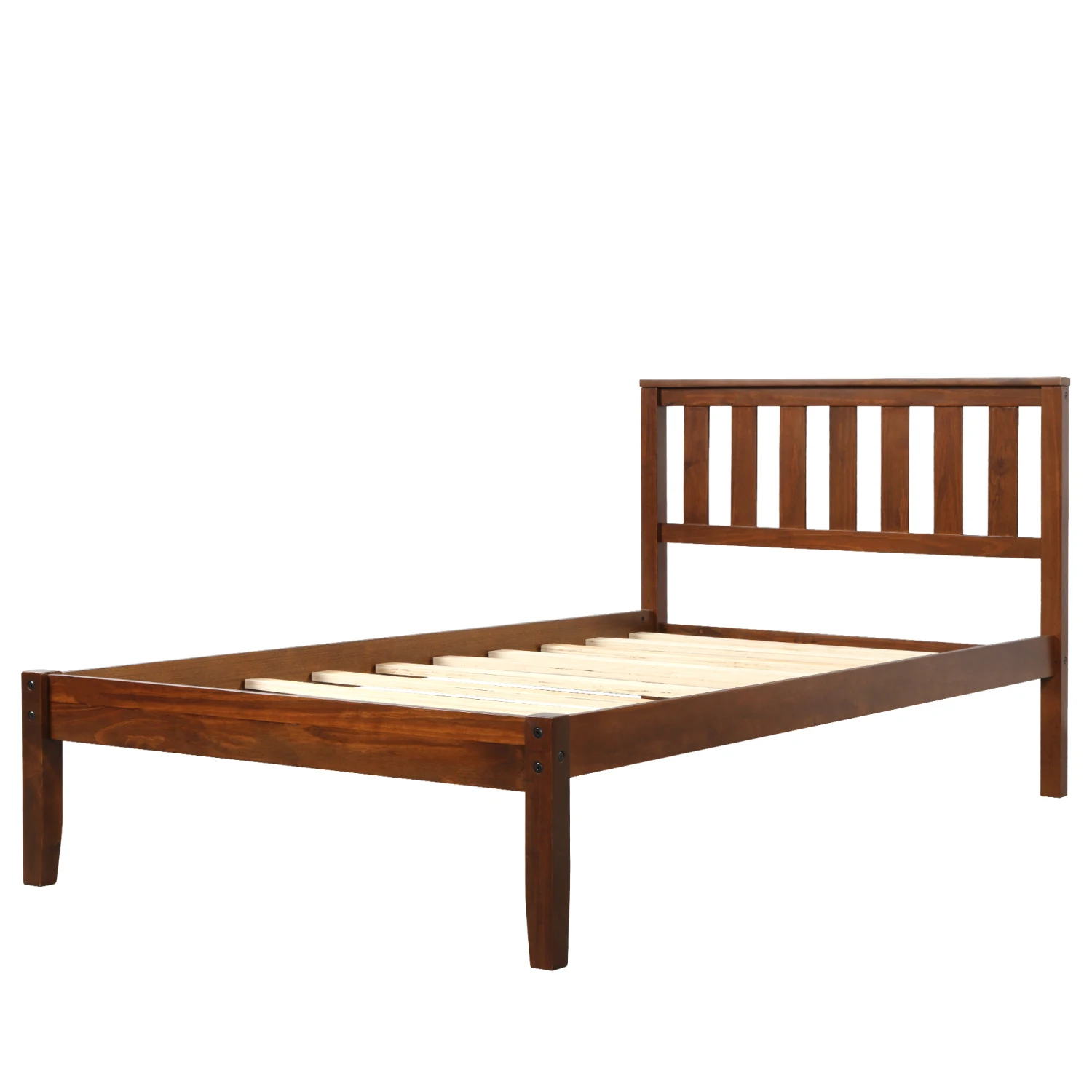 

Wood Platform Bed Headboard Slat Support Twin Walnut