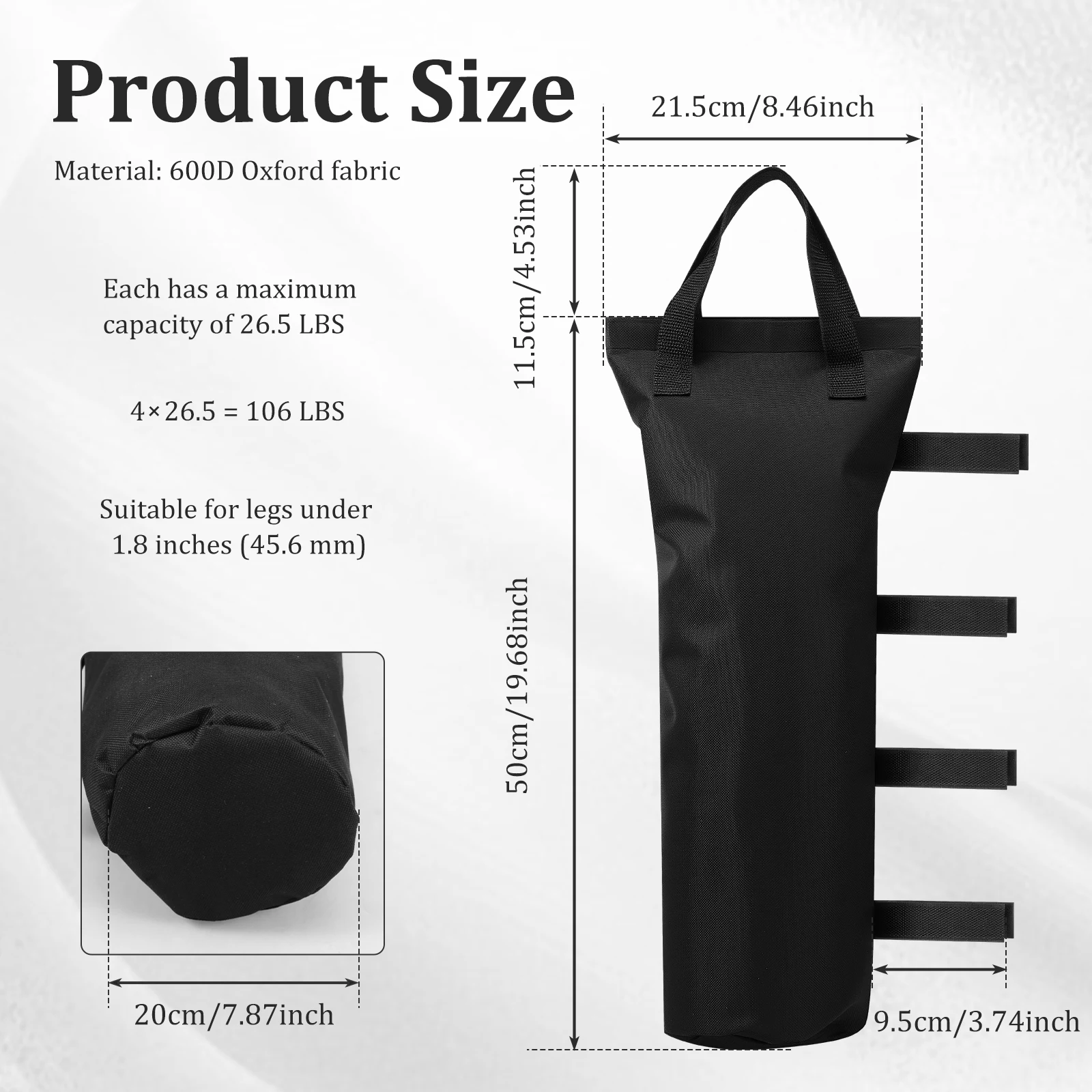 4 Pack 600D Oxford Canopy Weight Bags Total 104LBS Waterproof Empty Sand Bags with Straps for Camping Tent Patio Umbrella view 2