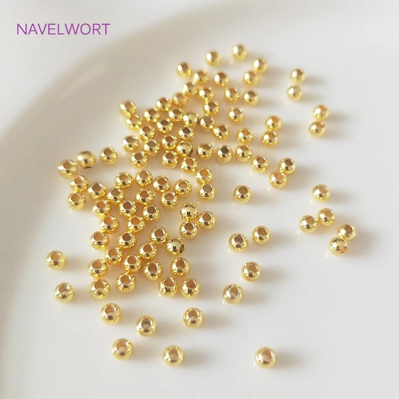 18K Gold Plated 2mm-6mm Round Spacer Beads For Bracelet Making,Beads Separators,Brass Beads For Jewelry Making,DIY Accessories