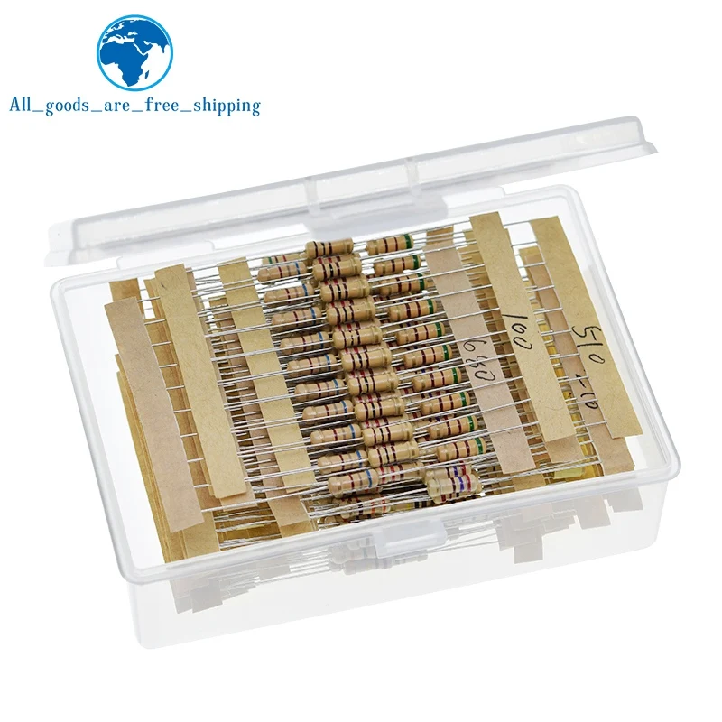 TZT 300pcs 30value Rang 10ohm-1Mohm 1/2W 5%  Metal Resistors Assortment Kit Set 30 Values Resistors