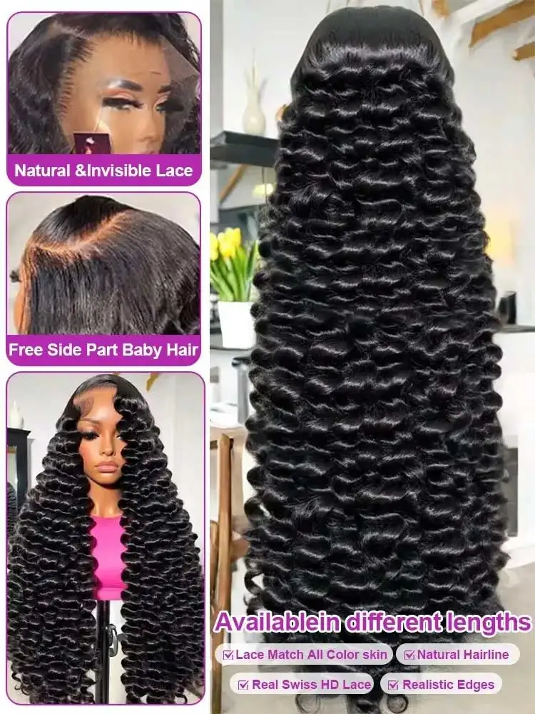40 42 Inch Loose Deep Wave Frontal Wigs 250% 13x4 13x6 HD Lace Frontal Wigs For Women Remy Loose Deep Curly Human Hair Wigs - Image 3