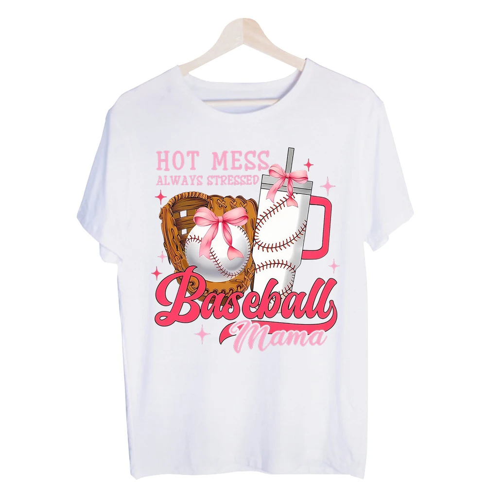 Women's Baseball Mom Slogan Graphic Tee, Short Sleeve Crew Neck T-Shirt for Sports Events and Casual Outfits