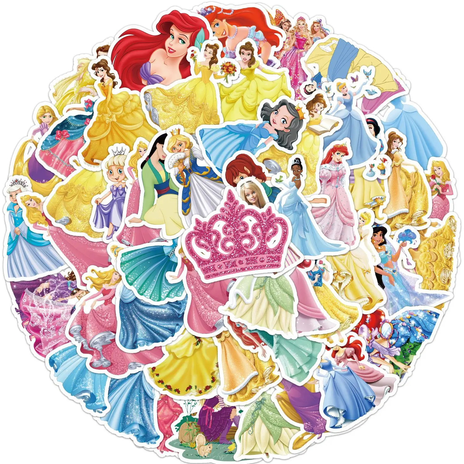 50PCS Cute Cartoon Disney Princess Graffiti Stickers Bottle Phone Scrapbooking Diary Luggage Stationery Sticker for Girls Kids