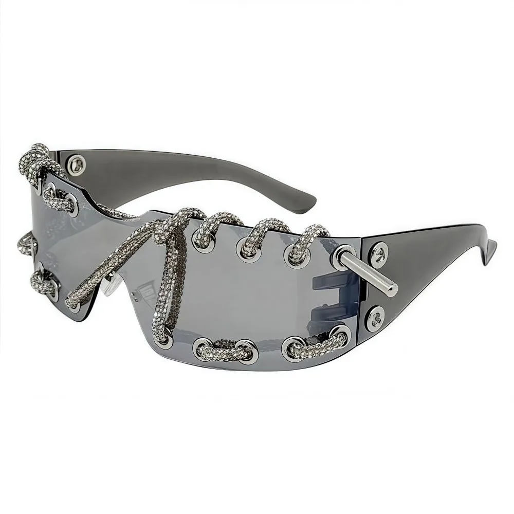 Strass-Kette, Punk-Sonnenbrille, Retro, coole, trendige Sonnenbrille, leicht, UV-Schutz, Streetwear, Party-Sonnenbrille für Damen und Herren
