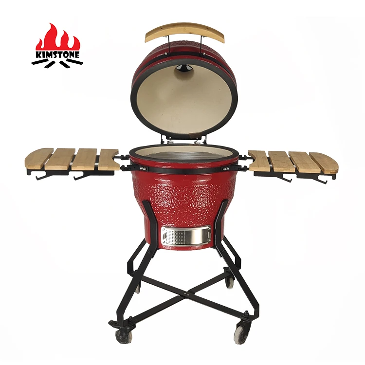 18inch KIMSTONE KimBer Series Dark Red Stone Pattern Kamado Grill Porcelain Enameled Charcoal Smoker Function Home Outdoor BBQ