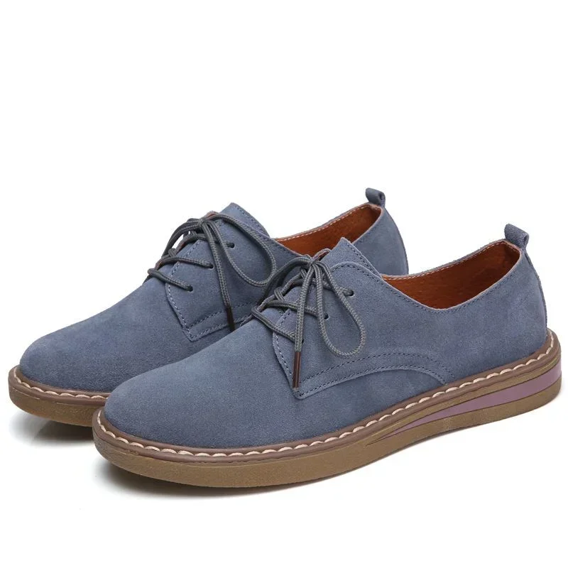 2024 Winter Women Sneakers Oxford Shoes Flats Shoes Women Leather Suede Lace Up Boat Shoes Round Toe Flats Moccasins
