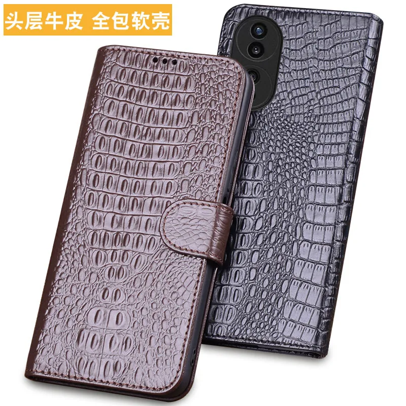 Hot Sales Luxury Lich Genuine Leather Flip Phone Cases For Honor 70 Pro 5g Real Cowhide Leather Shell Full Cover Pocket Bag Case