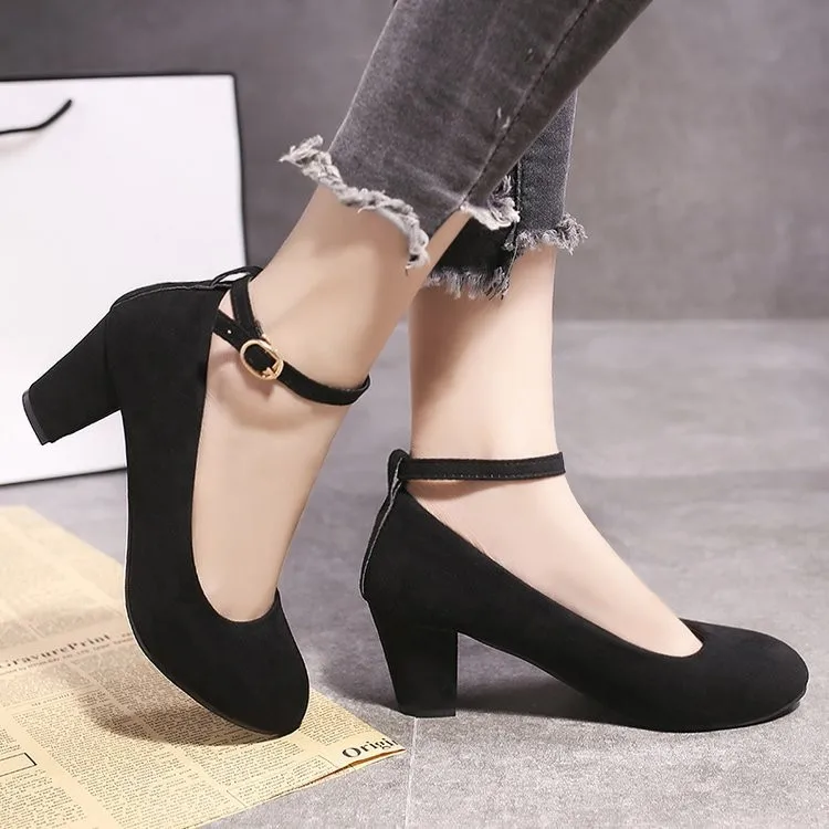 Women\'s Fashion Pumps   Woman Thick High Heels Ankle Strap Female Platform  Women  Shoes Ladies Footwear