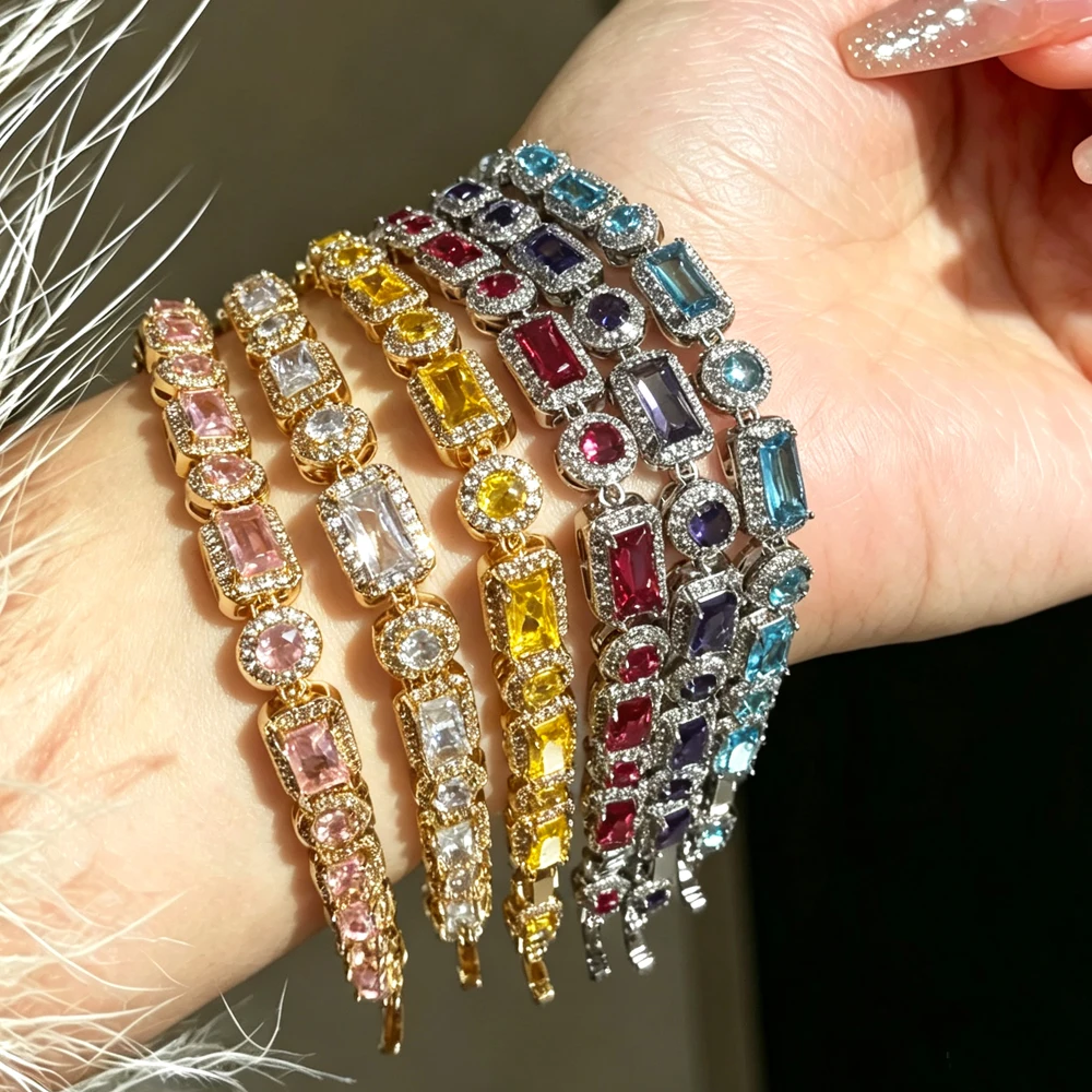 ZAKOL Neues Luxuriöses Glänzendes Buntes Geometrisches Zirkon-Kristall-Armband für Frauen, Wunderschöner Schmuck für Hochzeit und Party, Geschenk – Detail 4