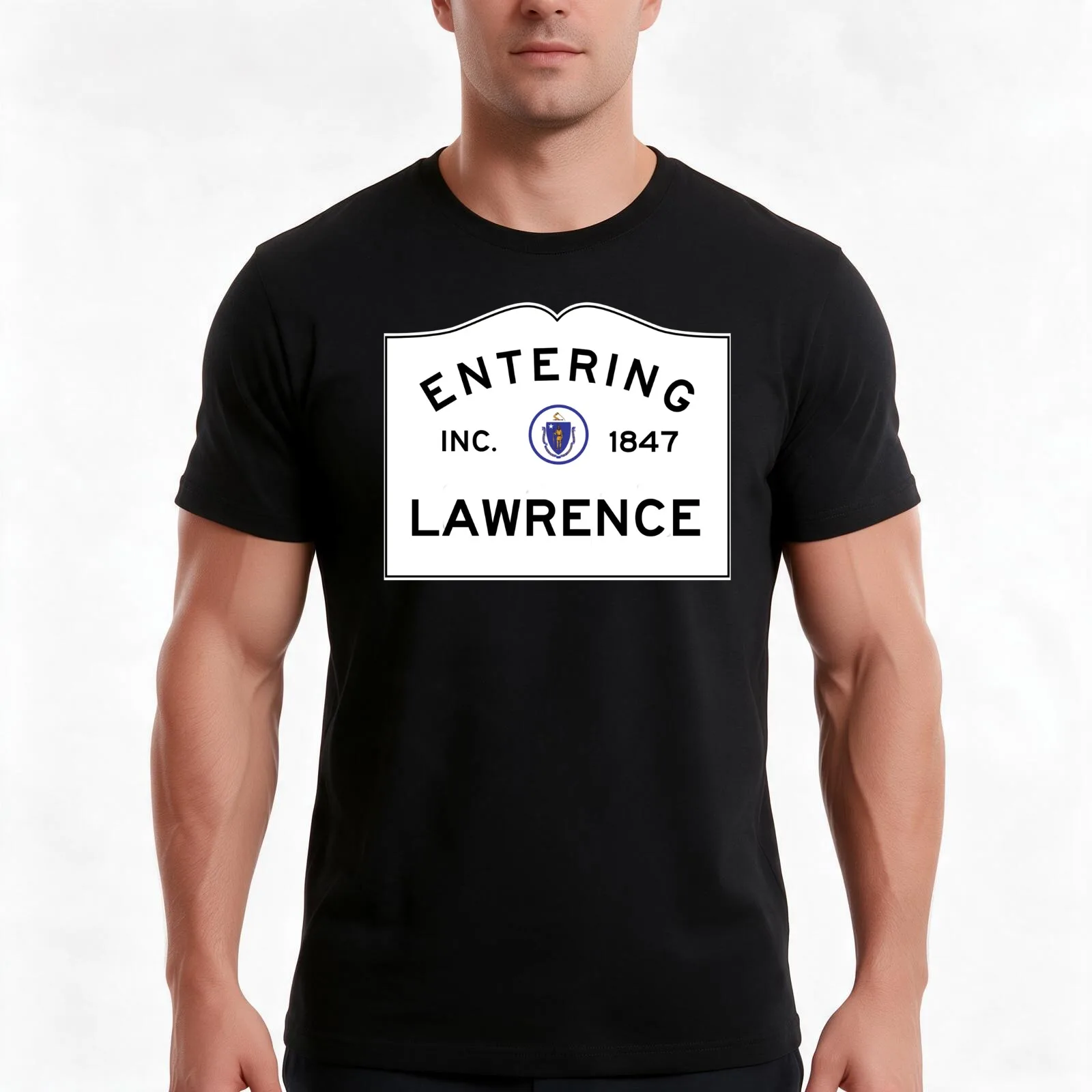 Entering Lawrence Massachusetts - Commonwealth of Massachusetts Road Sign T-Shirt Summer Casual Cotton Tee Unisex Men Women