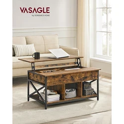 VASAGLE Table Basse, Table de Salon avec Plateau Relevable, avec Rangement Ouvert et Compartiment Caché, Barres en Forme de X, 60 x 100 x (48-62) cm