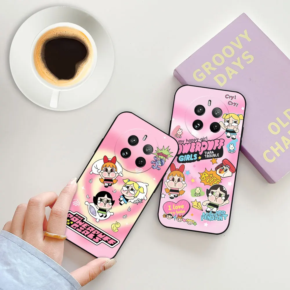 Cartoon The P-Powerpuff Girls Phone Case For OPPO Realme 12 11 10 9 9I 8 8I 7 7I 6 6I 5 5I 3 Pro Plus Black Soft Silicone Cover