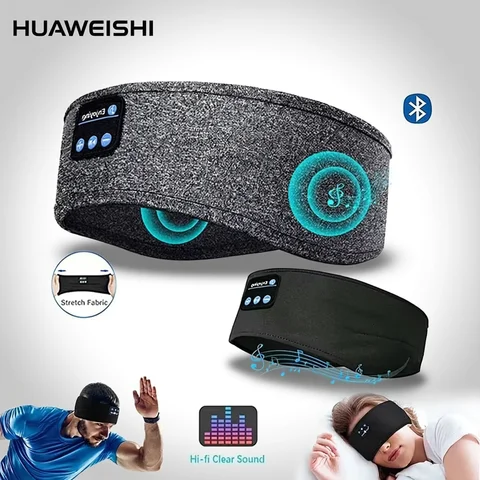 HUAWEISHI Bluetooth 5.0 Earphones Sports Sleeping Headband Elastic Wireless Headphones Music Eye Mask Wireless Headset Headband