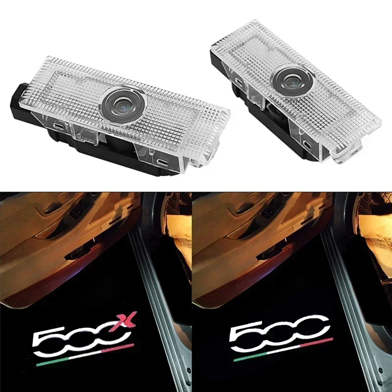 2Pcs For Fiat 500 Logo Ultra Bright LED Car Door Ghost Shadow Projector Light Welcome Courtesy Lamp Logo Styling Accessories
