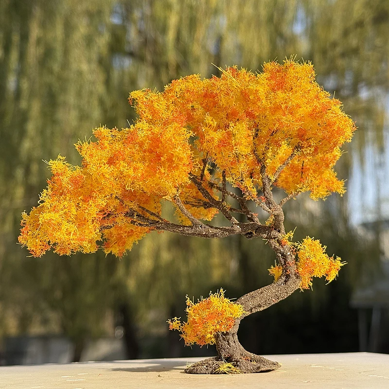 Miniature simulated autumn wire tree with base model maple tree landscape tree figurine platform prop sand table model tree