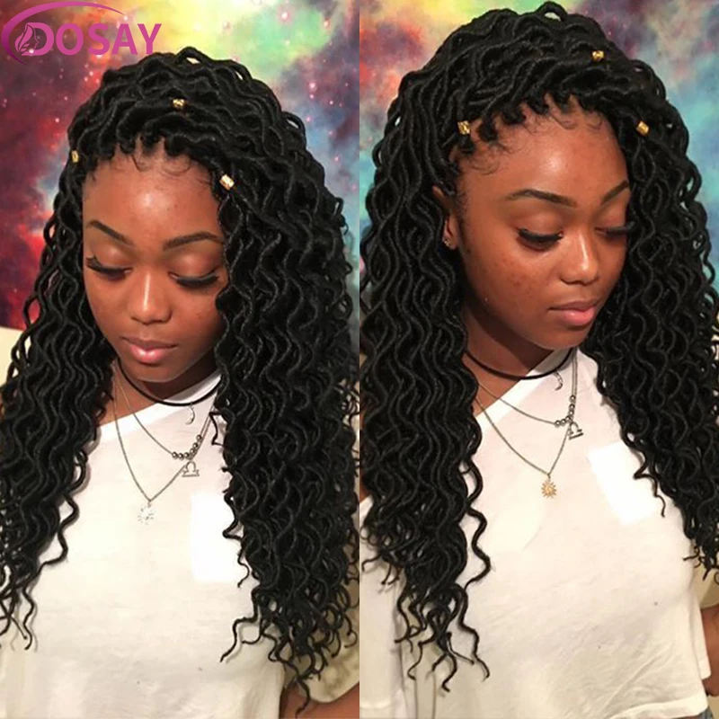 Synthetic Twist Braided Wigs Heat Resistant Goddess Faux Locs Braids Lace Frontal Wig 22inch Full Lace Braid Wig with Curly Ends