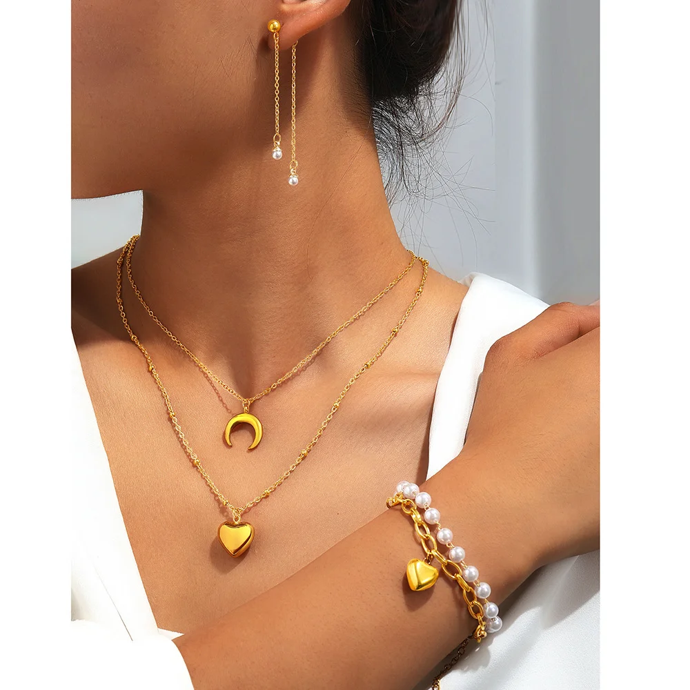 

Boho Love Moon Stud Earrings, Bracelet and Necklace Set, Waterproof and Fade-Free, Women's Jewelry, Wedding Party Favors