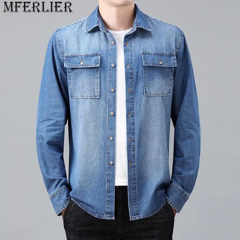 New denim shirt jacket men\'s casual loose plus size 8XL cowboy shirt spring autumn hundred with the shirts for men 6XL 7XL