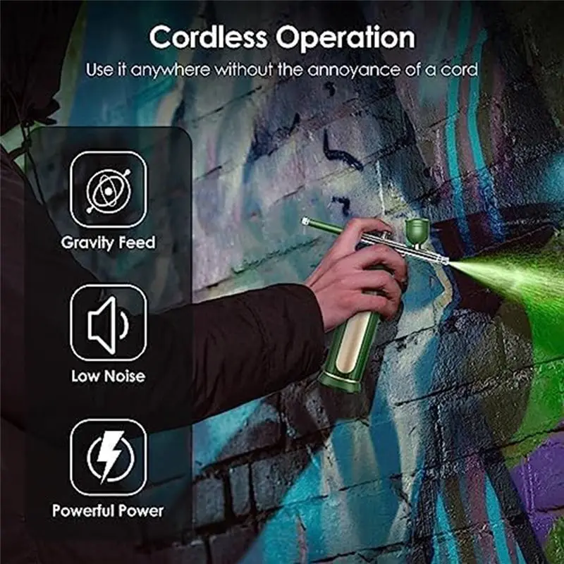 

ABNH Rechargeable Cordless with Compressor - Portable Handheld Automatic Airbrush Set for Painting Cake Decorating Nail Green