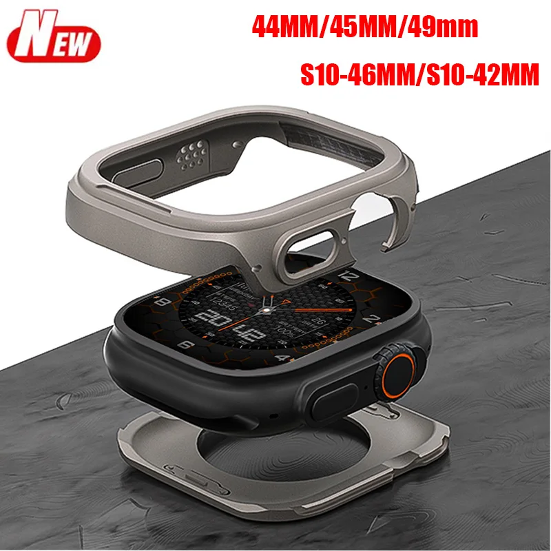 حافظة معدنية لساعة أبل 42 مللي متر 44 45 46 مللي متر حامي غطاء معدني إطار ممتص للصدمات لساعة IWatch Series11 10 9 8 7 6 5 Ultra 3/2/1 49 مللي متر