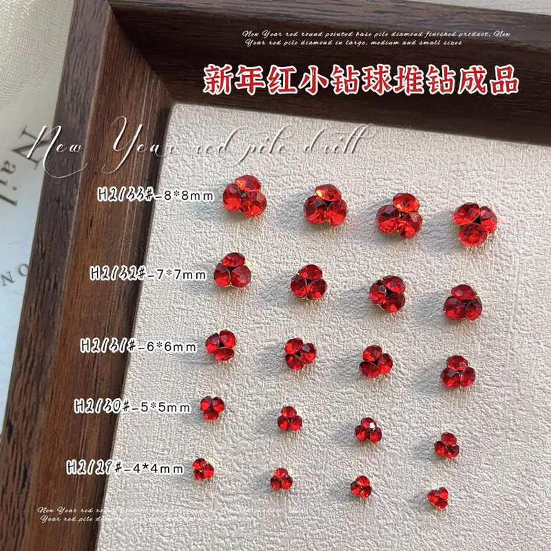 10 SZT. Chińskie Czerwone 3D Rubiny do Zdobienia Paznokci, Cyrkonie, Kamienie Szlachetne, Ozdoby do Paznokci na Nowy Rok