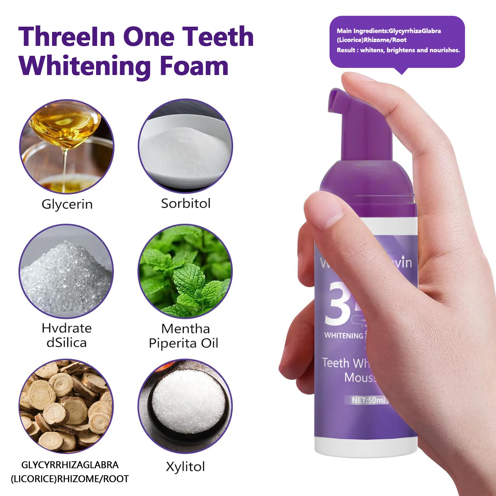 50ml Mousse Toothpaste Teeth Whitening Removing Yellow Teeth Cleaning Tooth Stain Oral Fresh Tooth Care Product 2024 New