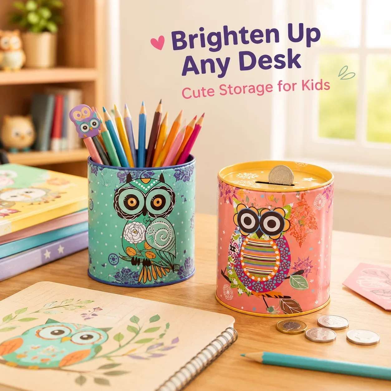 Coin Bank and Pen Cup Set, Kids Prize Savings Jar, Kindergarten Birthday Gift for Children