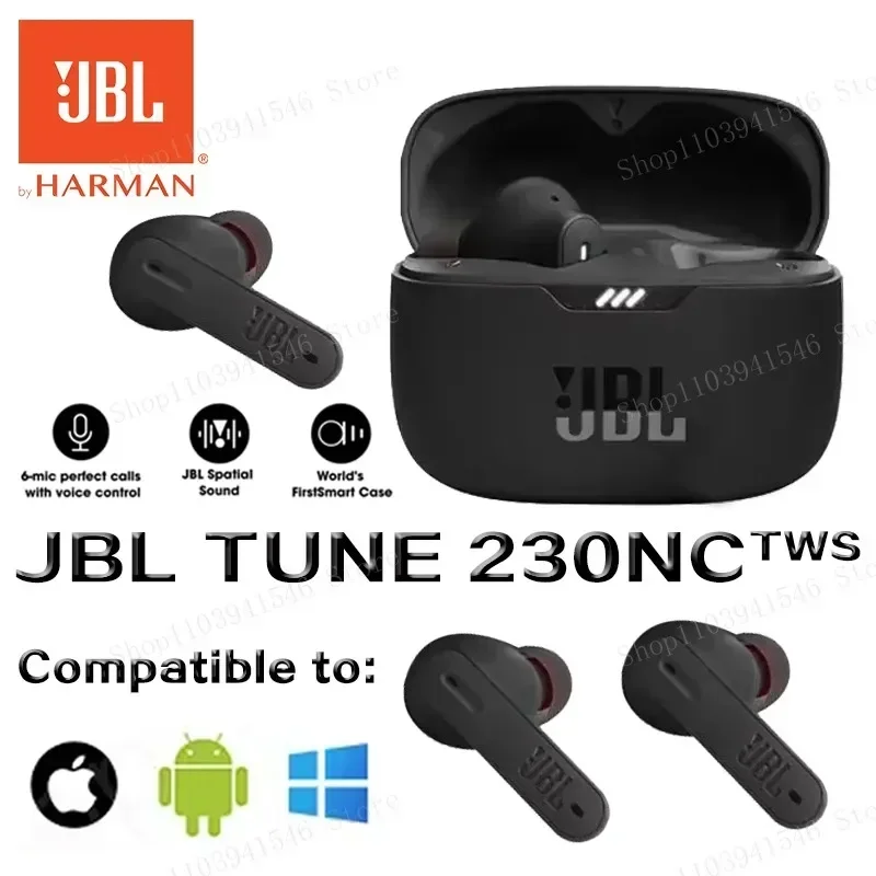 Original JBL Tune 230nc TWS Wireless Bluetooth Headset Stereo Bass Waterproof Sports Earphone with Microphone Headphone T230nc