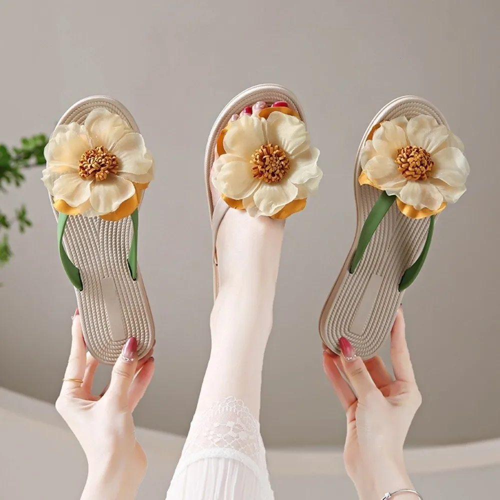 

Мягкие нескользящие пляжные шлепанцы из ПВХ для женщин, летние тапочки для дома, с цветочным узором, товары для дома